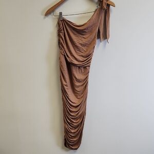 MAJORELLE One Shoulder Tan Dress